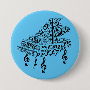 Grand piano, piano, music symbols, 7.5 cm round badge