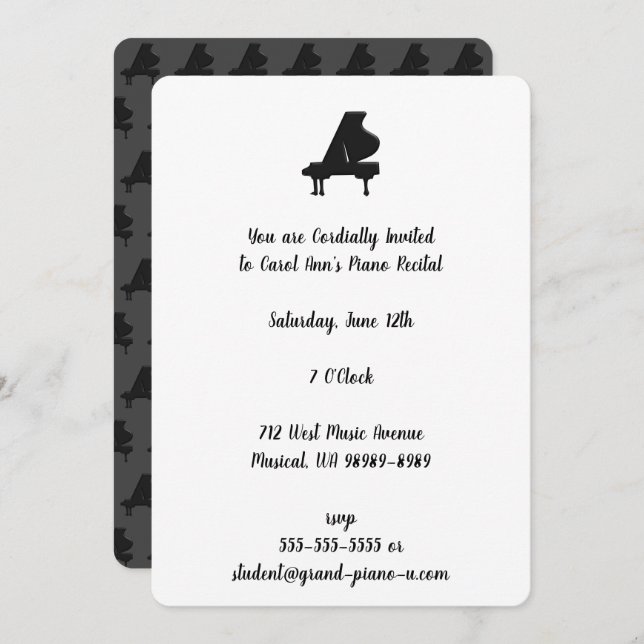 Grand Piano Recital Repeating Back Elegant Invitation (Front/Back)