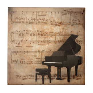 Grand Piano with Music Notes Tile