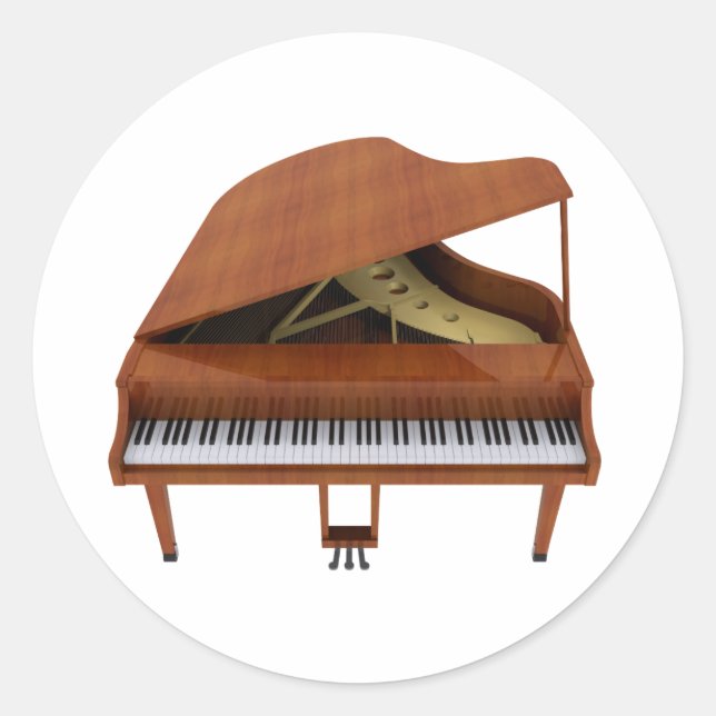 Grand Piano: Wood Finish: 3D Model: Classic Round Sticker (Front)