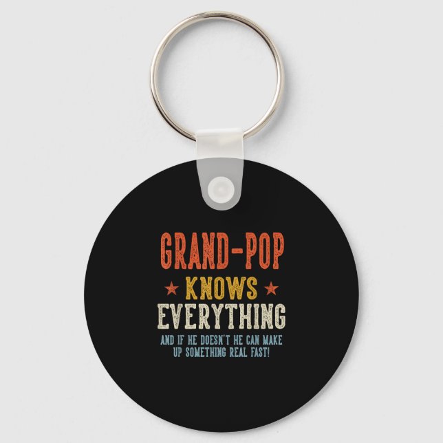 Grand-pop knows everything father's day retro key ring (Front)