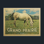 Grand Prairie Texas Horse Farm -Vintage Travel Postcard<br><div class="desc">Grand Prairie Texas rural vintage travel postcard.  It features a white horse grazing on green grass with fence and blue clouds sky above. A fun country farm image with rustic charm.</div>