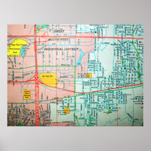 Grand Prairie, TX Vintage Map Poster