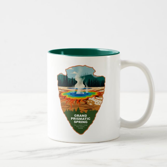 Grand Prismatic Spring Yellowstone Arrowhead Two-Tone Coffee Mug (Right)