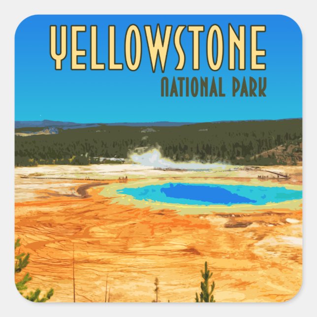 Grand Prismatic Yellowstone National Park Vintage Square Sticker (Front)