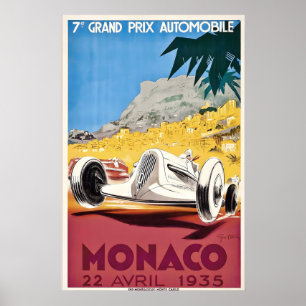 Grand Prix 1935 Motor Racing Monaco France Vintage Poster