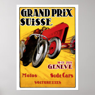 Grand Prix Suisse Automobile Ad Vintage Art Poster