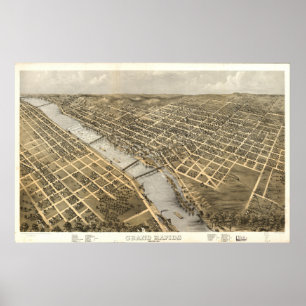 Grand Rapids Michigan 1868 Antique Panoramic Map Poster