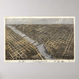 Grand Rapids Michigan 1868 Antique Panoramic Map Poster