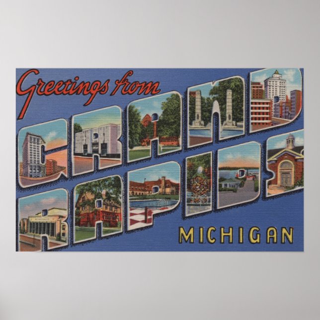 Grand Rapids, Michigan - Large Letter Scenes 2 Poster (Front)