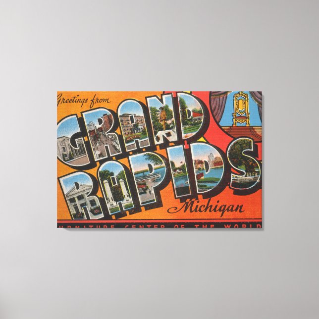 Grand Rapids, Michigan - Large Letter Scenes Canvas Print (Front)