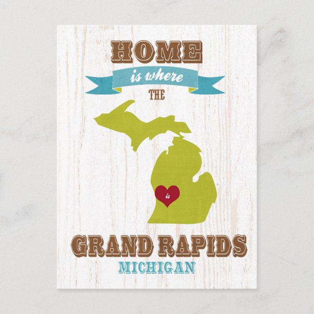 grand rapids, michigan Map – Home Is Where Postcard (Front)