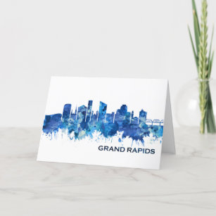 Grand Rapids Michigan Skyline Blue Holiday Card