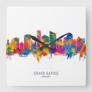 Grand Rapids Michigan Skyline Square Wall Clock
