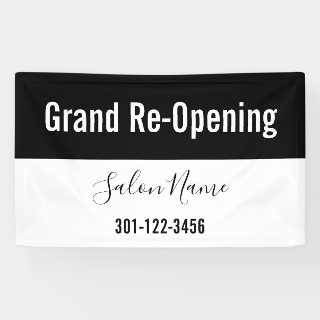 Grand Re-Opening Black and White Beauty Salon Banner (Horizontal)