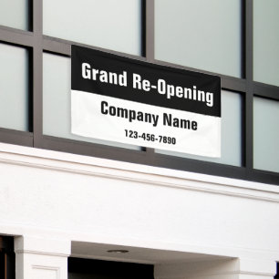 Grand Re-Opening Black and White Company Name Banner