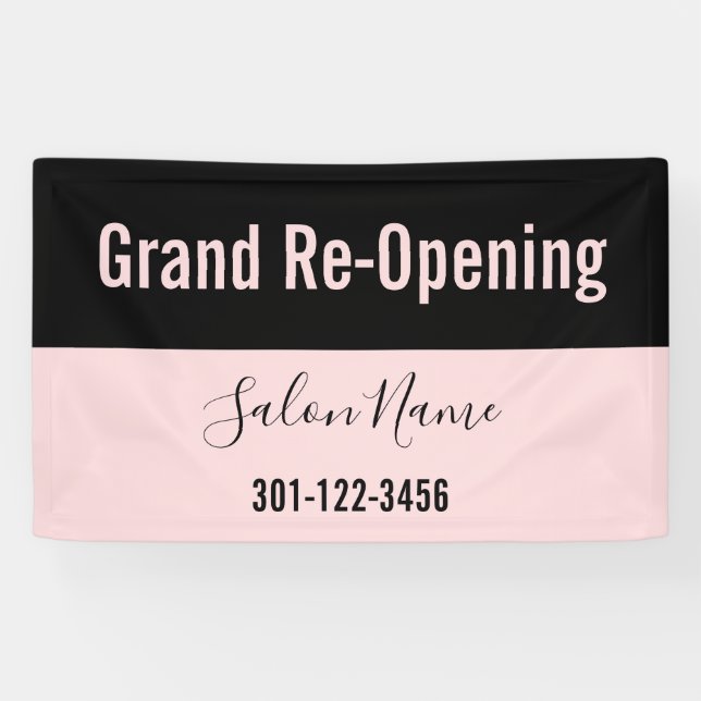 Grand Re-Opening Pale Pink & Black Beauty Salon Banner (Horizontal)