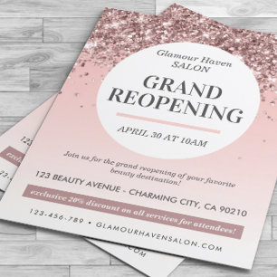 Grand Reopening Blush Pink Glitter Salon Flyer