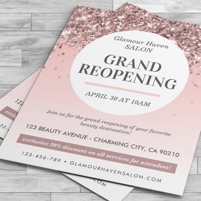 Grand Reopening Blush Pink Glitter Salon Flyer (Creator Uploaded)