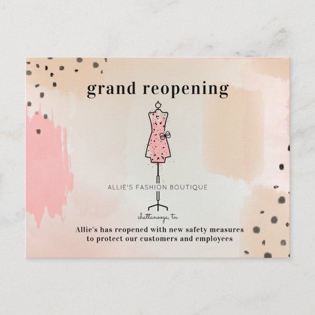 Grand Reopening Clothing Boutique Store Pink Postcard (Front)