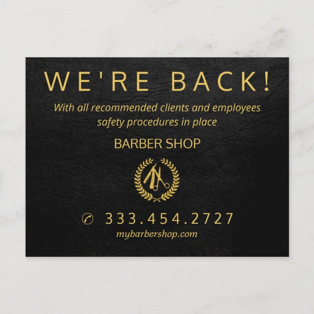 Grand reopening covid-19 barber salon announcement postcard (Front)