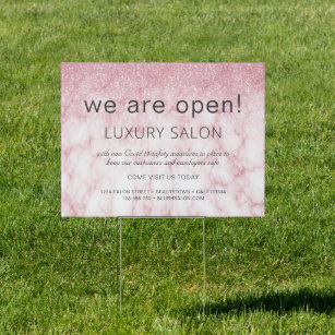 Grand Reopening Glitter Blush Pink Marble  Salon Garden Sign