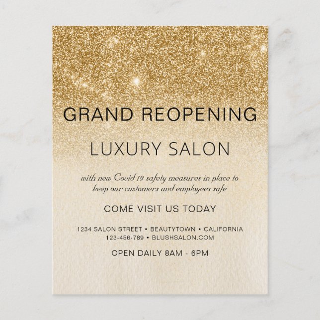 Grand Reopening Gold Glam Glitter Salon Flyer (Front)