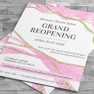 Grand Reopening Pink Glitter Gold Salon Flyer