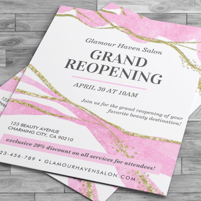 Grand Reopening Pink Glitter Gold Salon Flyer (Creator Uploaded)