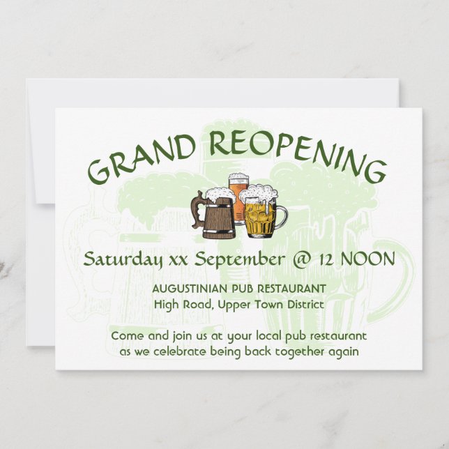 GRAND REOPENING Pub Reunion Customisable MINT Invitation (Front)