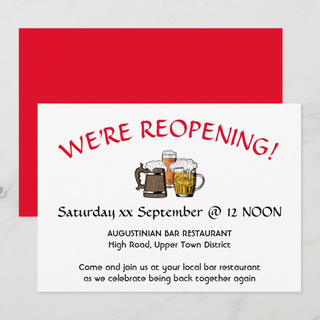 GRAND REOPENING Pub Reunion Customisable RED Invitation (Front/Back)