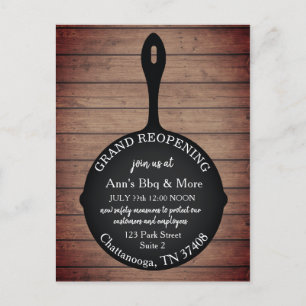 Grand Reopening Restaurant Skillet Wood Rustic Postcard