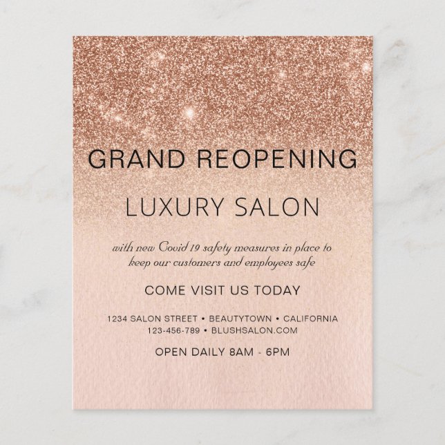 Grand Reopening Rose Gold Luxury Glitter Salon Flyer (Front)