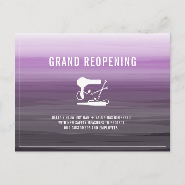 Grand Reopening Salon Hair Stylist Purple Postcard (Front)