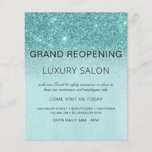 Grand Reopening Teal Blue Aqua Glitter Salon Flyer