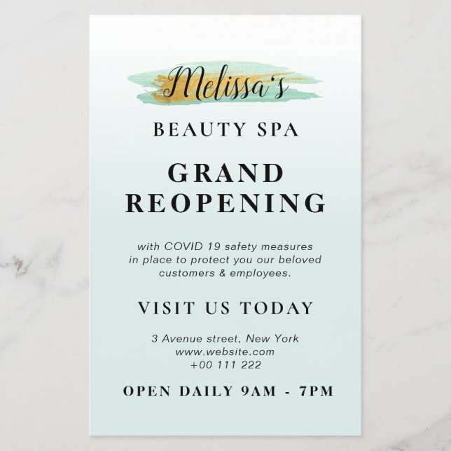 GRAND REOPENING | trendy gold blue beauty spa Flyer (Front)