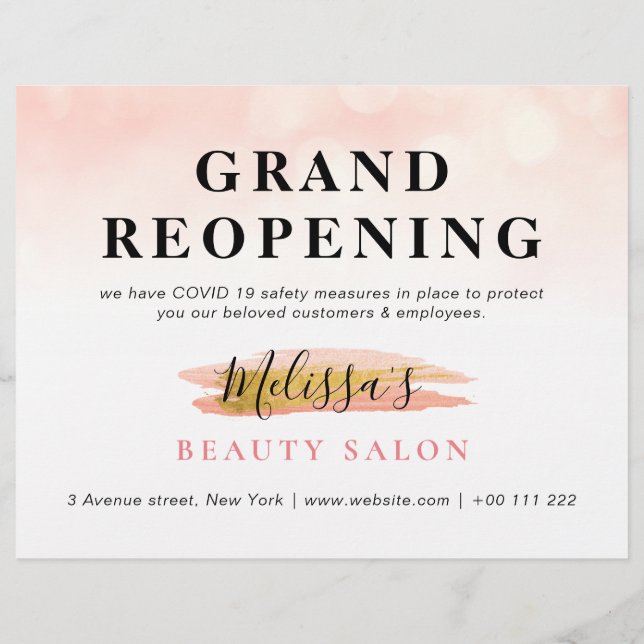 GRAND REOPENING | trendy gold pink beauty salon Flyer (Back)