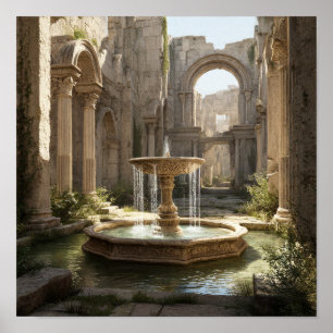 Grand Roman Ruin Courtyard with Ornate Fountain Poster