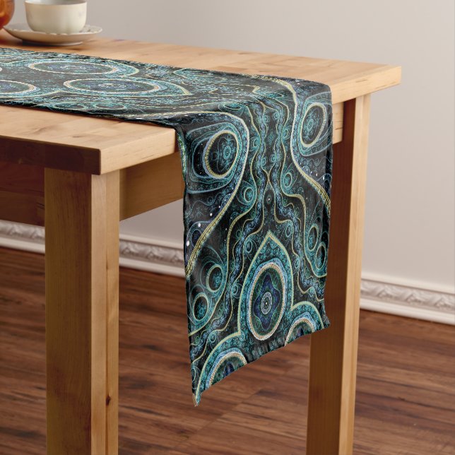Grand Royal Julian Fractal Mandala Pattern Short Table Runner (In Situ)