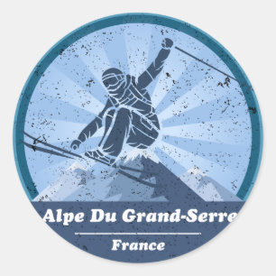 Grand Serre Skiing Alpe Classic Round Sticker