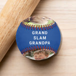 Grand Slam Grandpa Personalised Photos Names Blue Baseball<br><div class="desc">Celebrate a baseball loving grandpa with this personalised "grand slam" blue baseball with white text. You can easily personalise with two photos (crop to a vertical or square orientation with the subject in the middle before uploading for best result), personalise the expression to "I Love You" or "We Love You,...</div>
