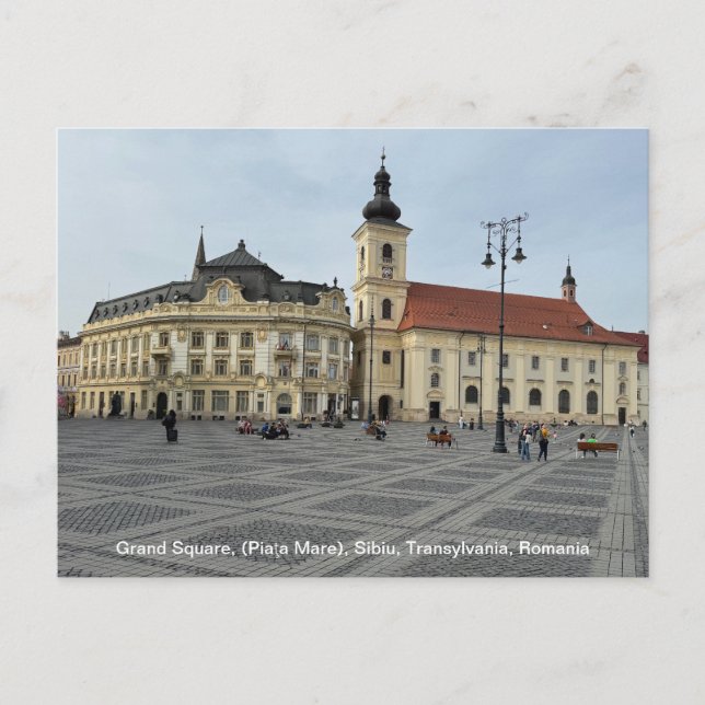 Grand Square, (Piaţa Mare), Sibiu, Romania on a Holiday Postcard (Front)