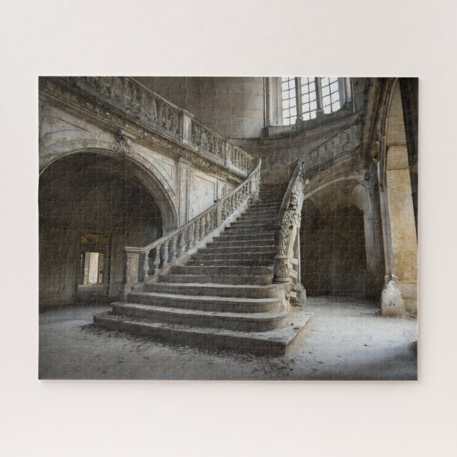 Grand Staircase in a Fantasy Abandoned Chateau Jigsaw Puzzle (Horizontal)