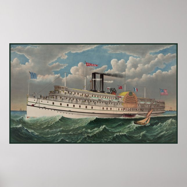 Grand Steamboat Pilgrim Worlds Largest Riverboat  Poster (Front)