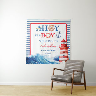 Grand Striped Blue Red Nautical Ahoy Boy Tapestry