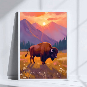 Grand Teton Bison National Park Travel Painting Poster