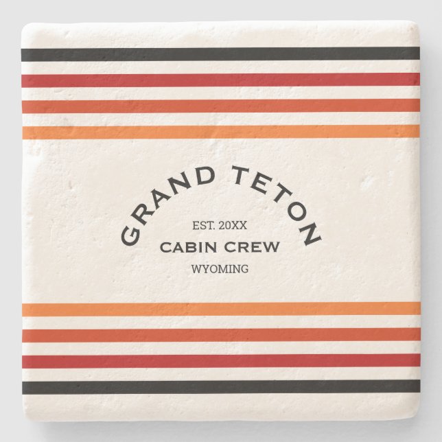 Grand Teton Cabin Club Custom Crest Park Stripe Stone Coaster (Front)