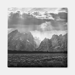 Grand Teton Mountain Range in Black and White Magnet