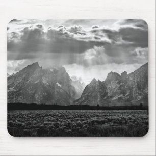 Grand Teton Mountain Range in Black and White Mouse Mat