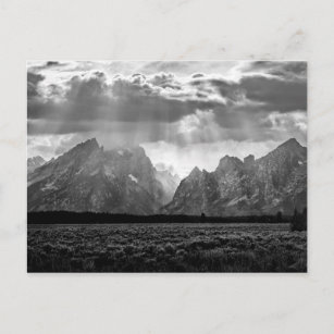 Grand Teton Mountain Range in Black and White Postcard